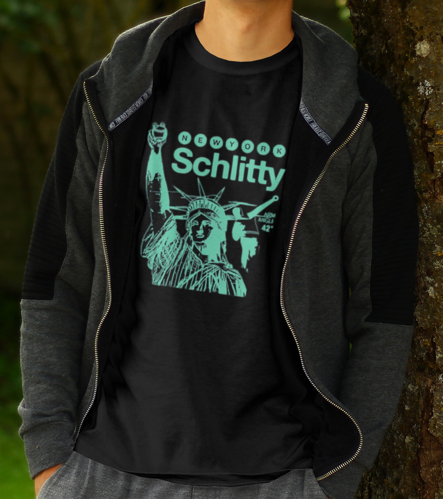 New York Schlitty Statue Liberty ARM Angle New York Baseball T-Shirt