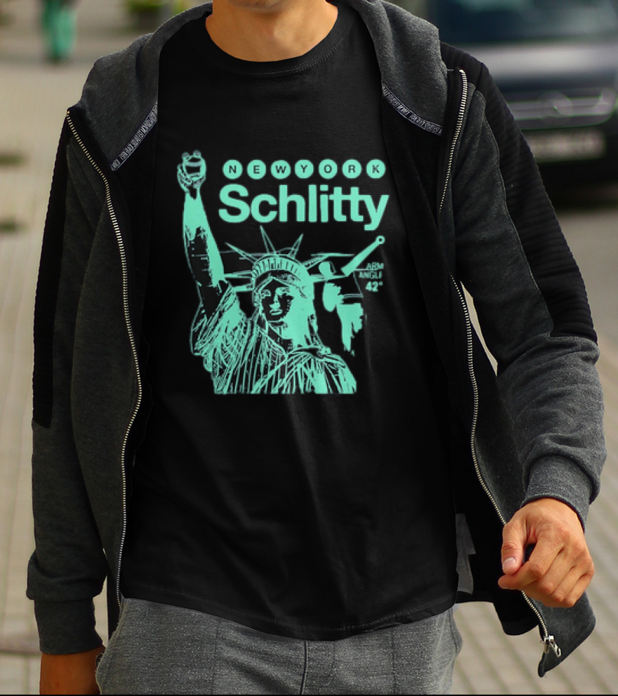 New York Schlitty Statue Liberty ARM Angle New York Baseball T-Shirt