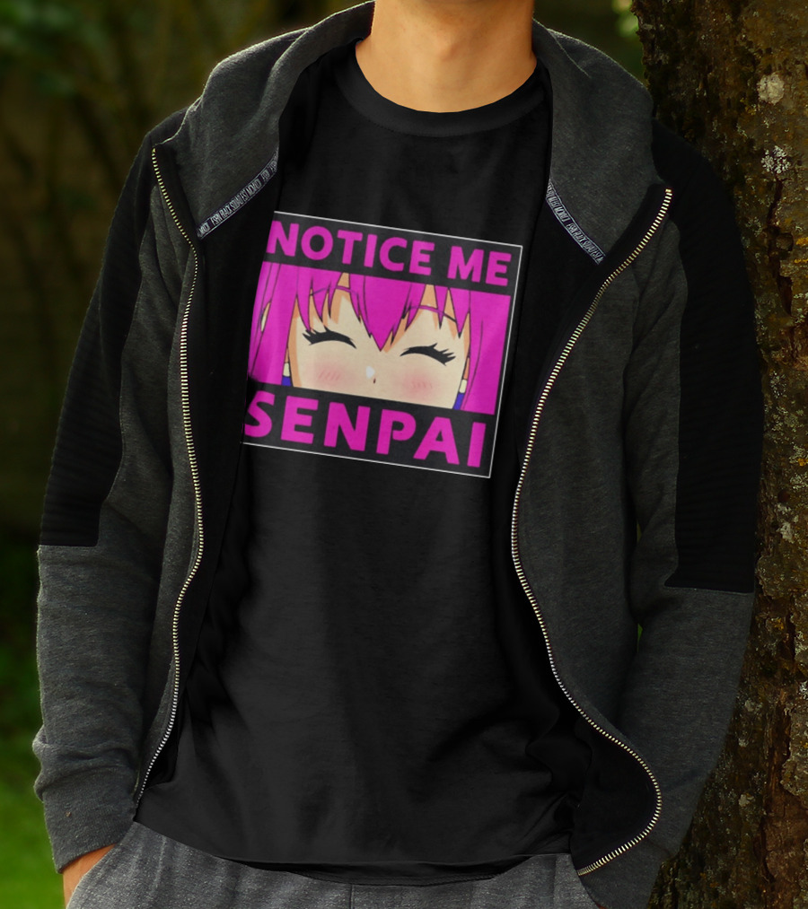 Notice Me Senpai Pink Anime Kawaii Girl Eyes Closed T-Shirt