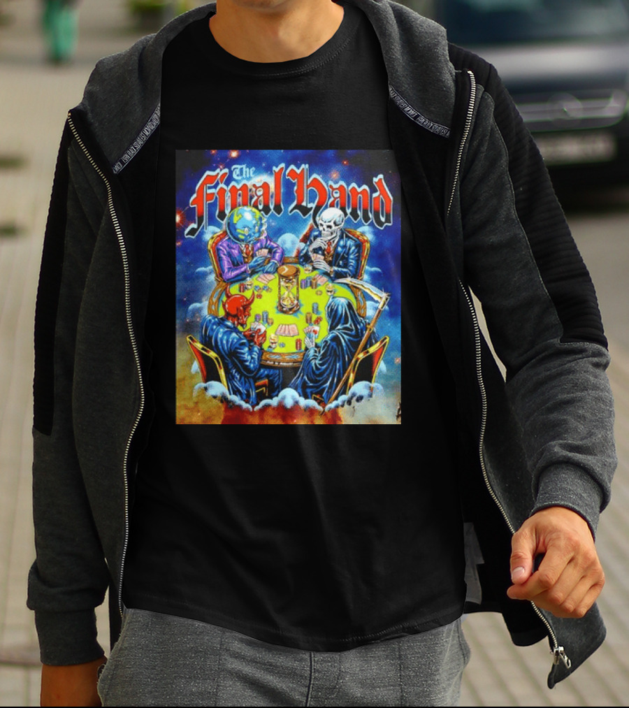 The Final Hand Poker Game Skeleton Grim Reaper Skull Players Atmosphere T-Shirt
