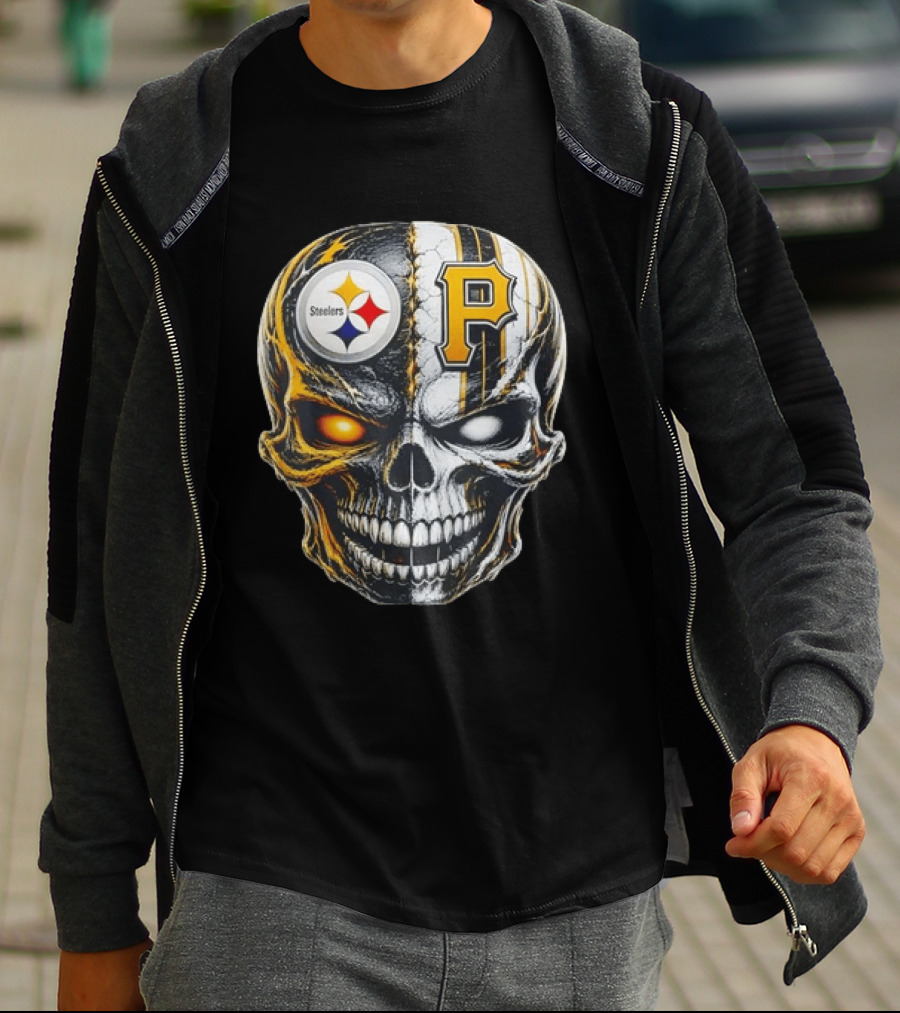 Pittsburgh Pride Skull Steelers Pirates Sports Fusion T-Shirt