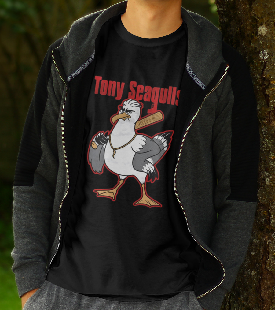 Tony Seagulls Baseball Cartoon Character With Bat T-Shirt