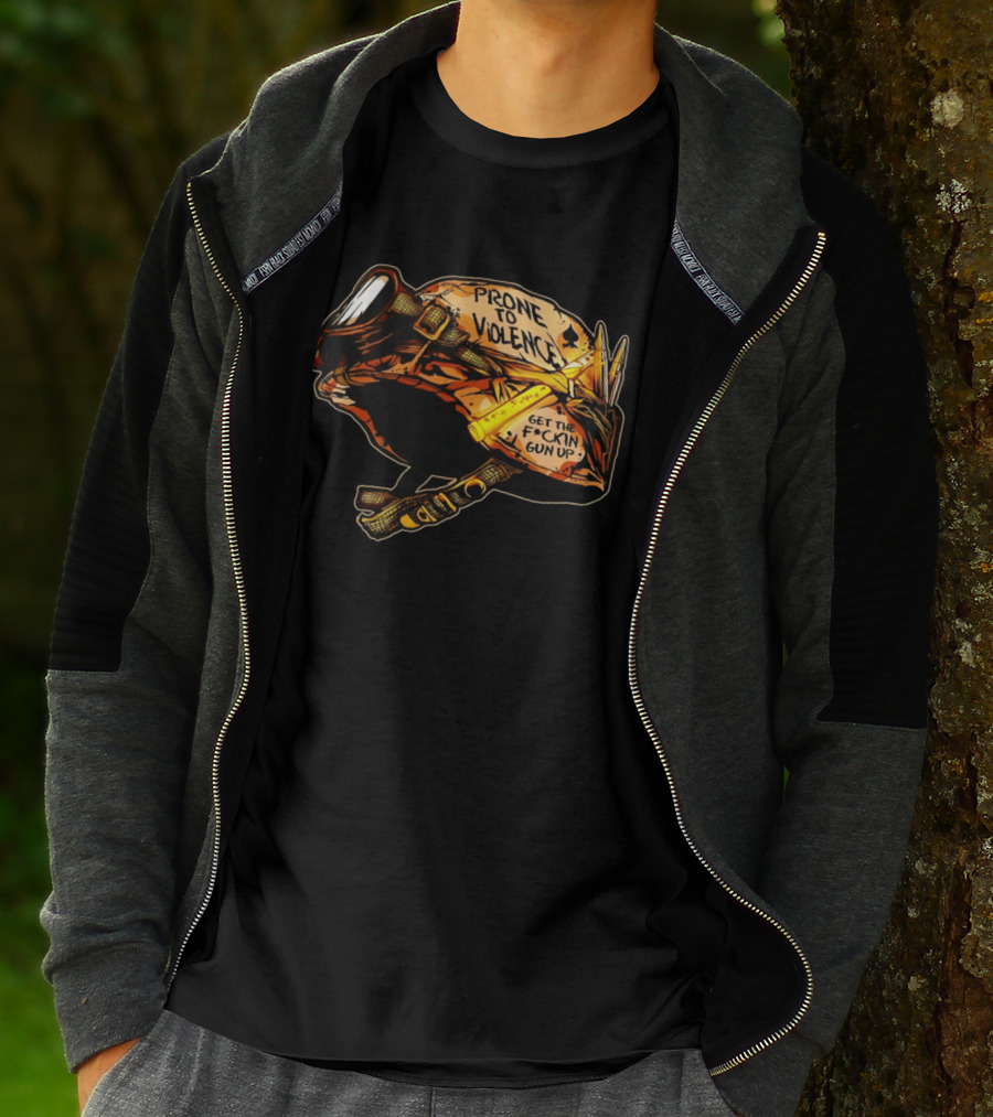 Prone To Violence Military Helmet Get The F*ckin Gun Up T-Shirt
