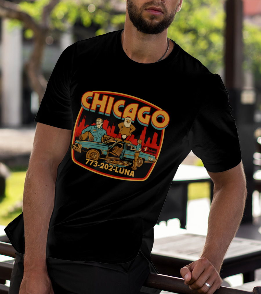 Chicago 773 202 Luna Sybaris Retro Car And Eagle Scene T-Shirt