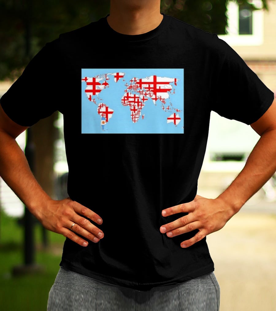 World Map With England Cross And Argentina Flag T-Shirt