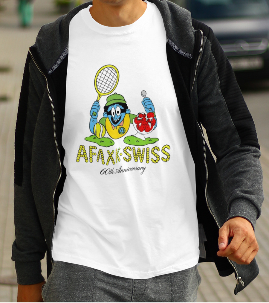 AFAXK Swiss 60th Anniversary Tennis Racket And Strawberry Ice Cream Celebration T-Shirt