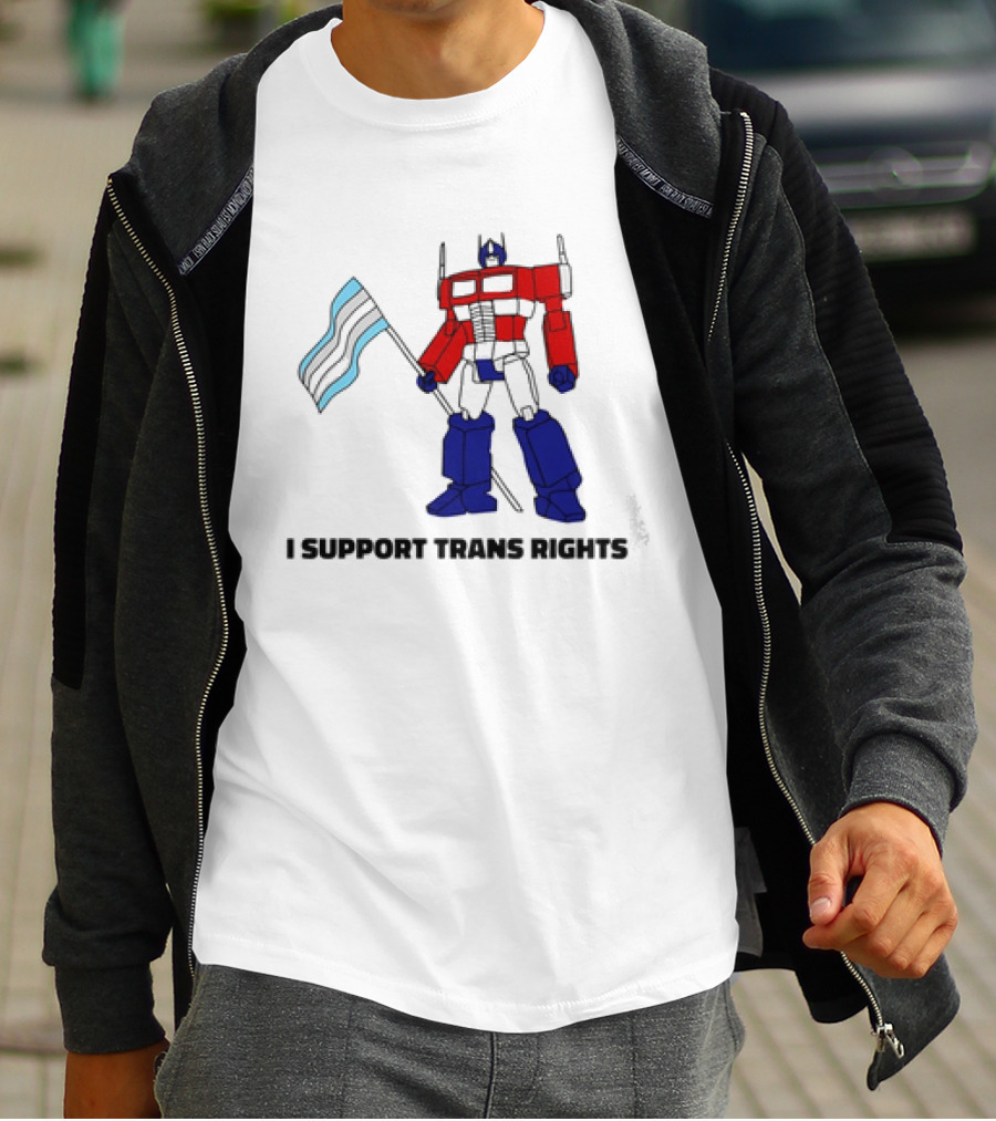 I Support Trans Rights Robot With Flag T-Shirt