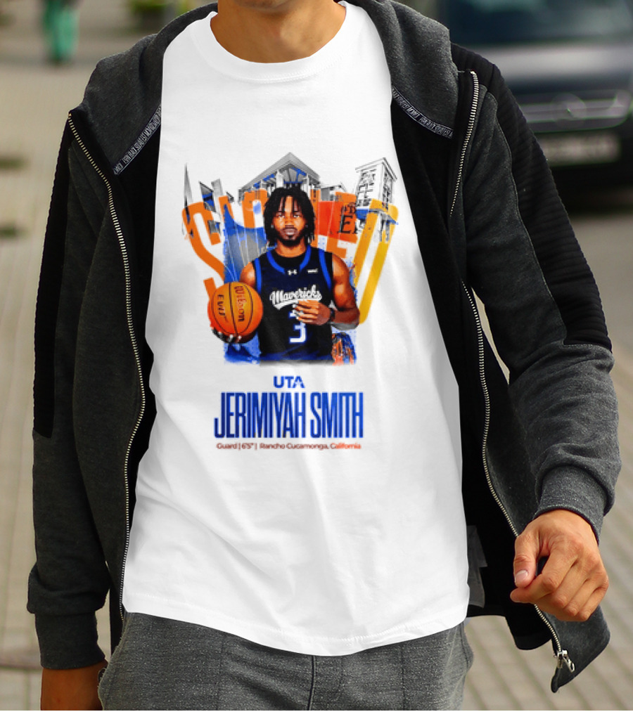 UTA Mavericks Jerimiyah Smith No 3 Basketball Player T-Shirt