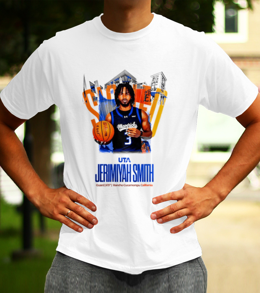 UTA Mavericks Jerimiyah Smith No 3 Basketball Player T-Shirt