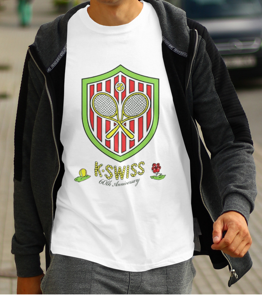 K Swiss 60th Anniversary Tennis Racquets Shield Retro Sports T-Shirt
