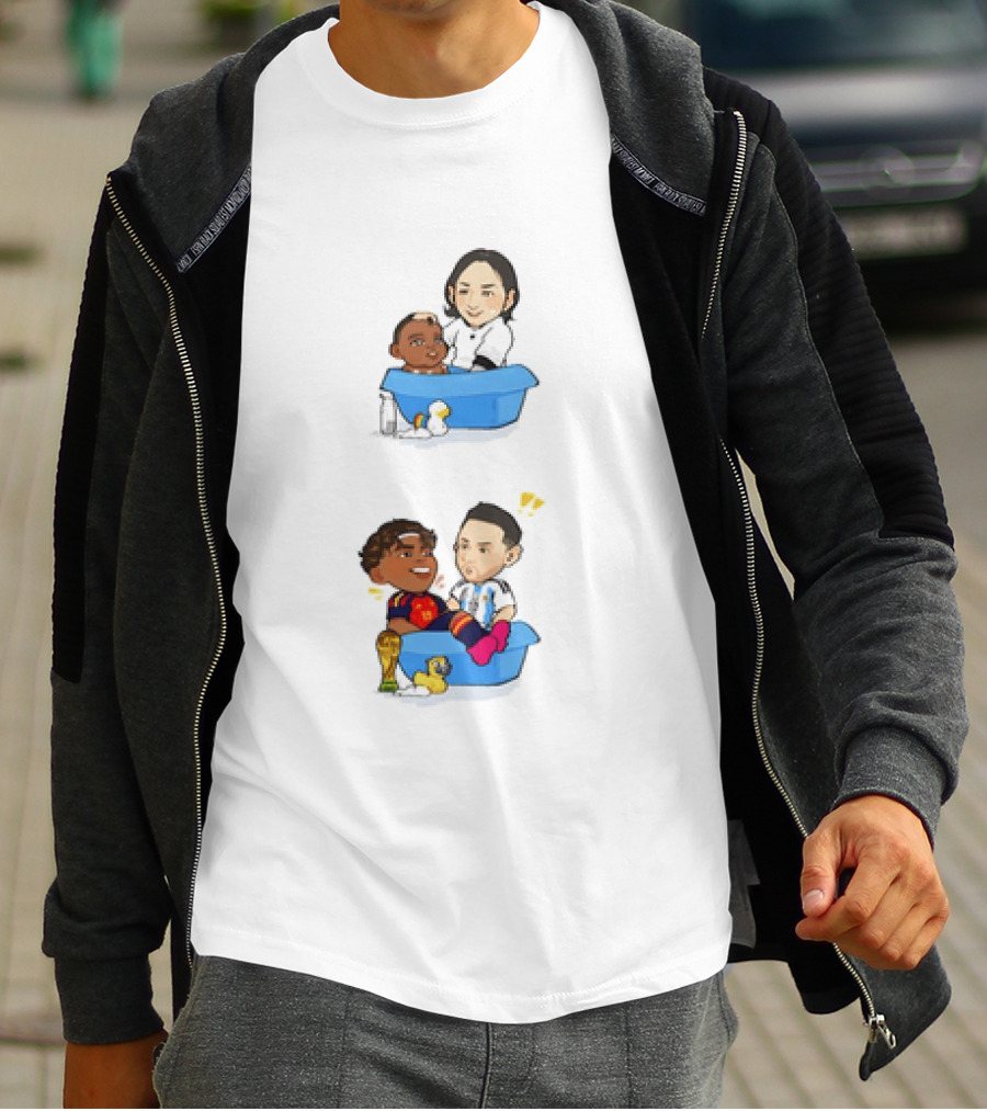 Lamine Yamal Lionel Messi Chibi Bathtub FC Barcelona Cartoon T-Shirt