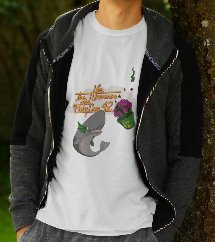 Life The Universe And Poly Con 42 Whale And Flowerpot T-Shirt