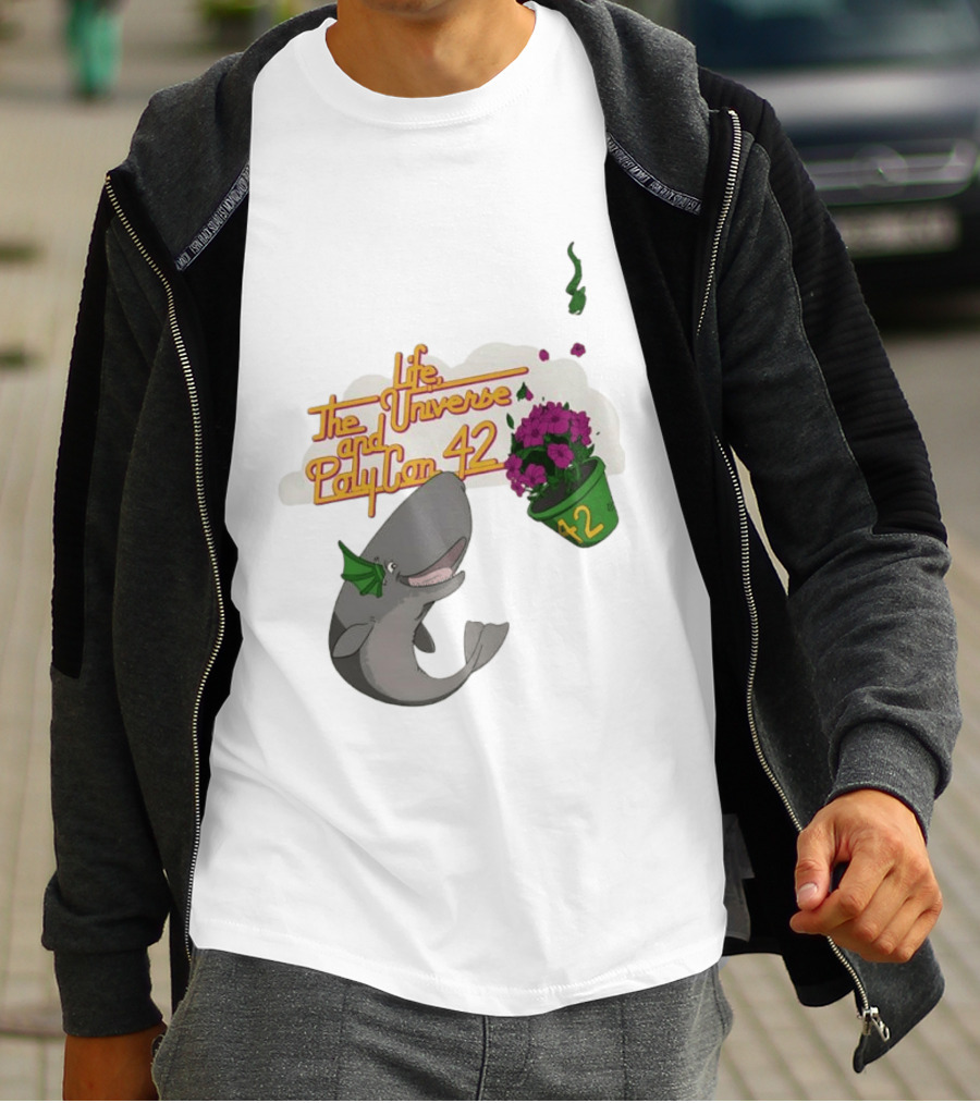 Life The Universe And Poly Con 42 Whale And Flowerpot T-Shirt