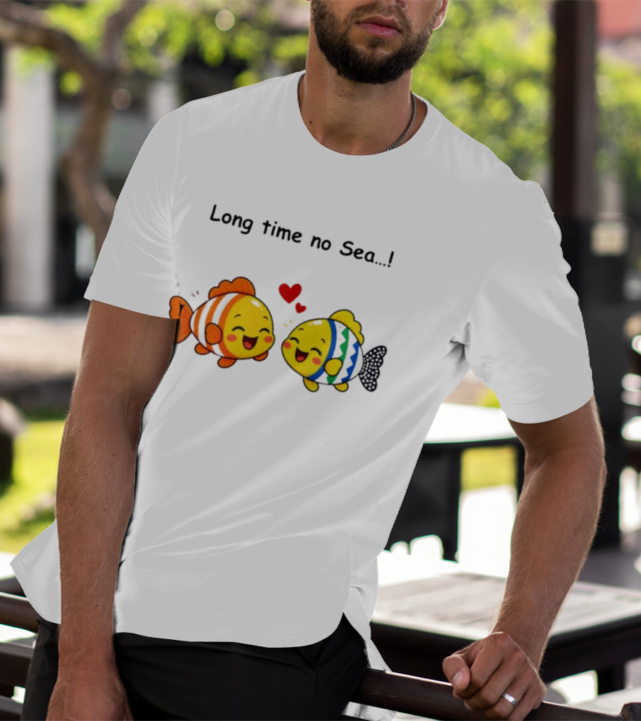 Long Time No Sea Cute Fish Ocean Pun With Heart T-Shirt