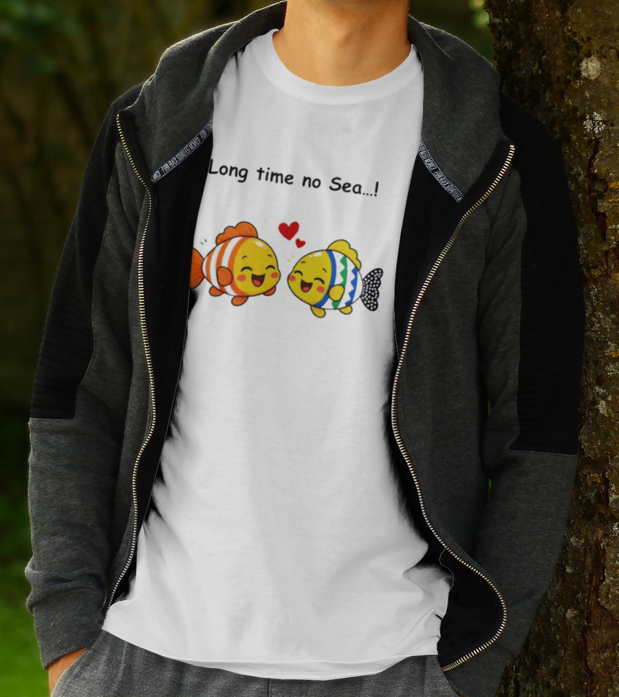 Long Time No Sea Cute Fish Ocean Pun With Heart T-Shirt