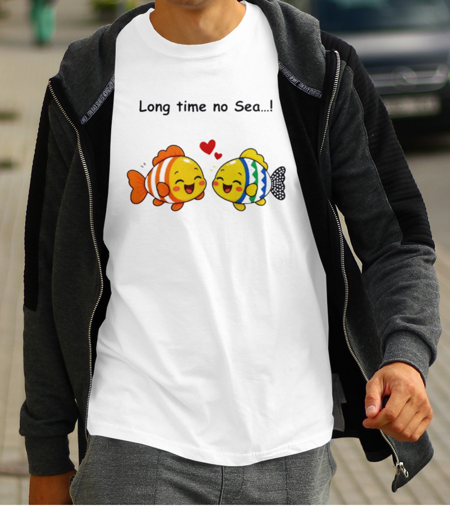 Long Time No Sea Cute Fish Ocean Pun With Heart T-Shirt
