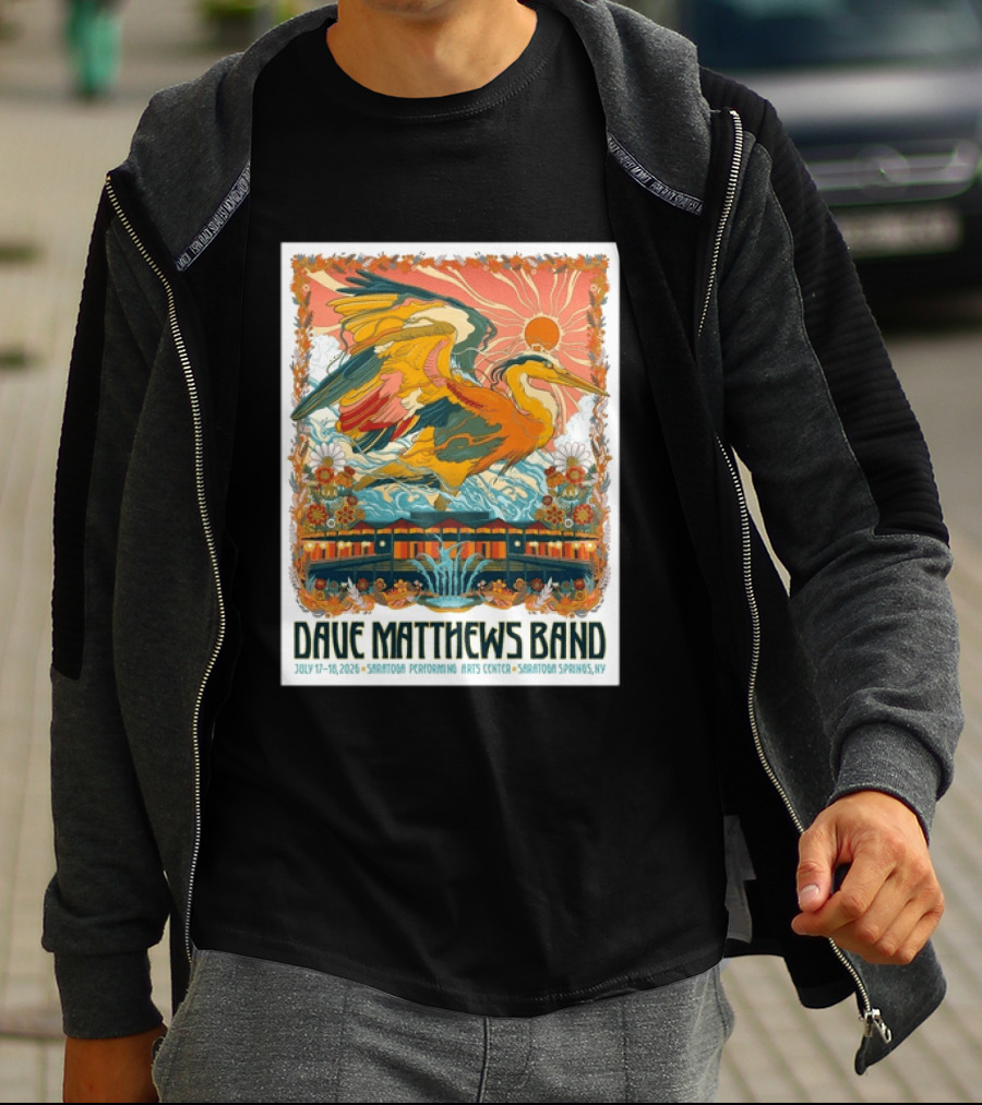 Dave Matthews Band July 17 18 2026 Saratoga Performing Arts Center Heron Art Saratoga Springs NY T-Shirt