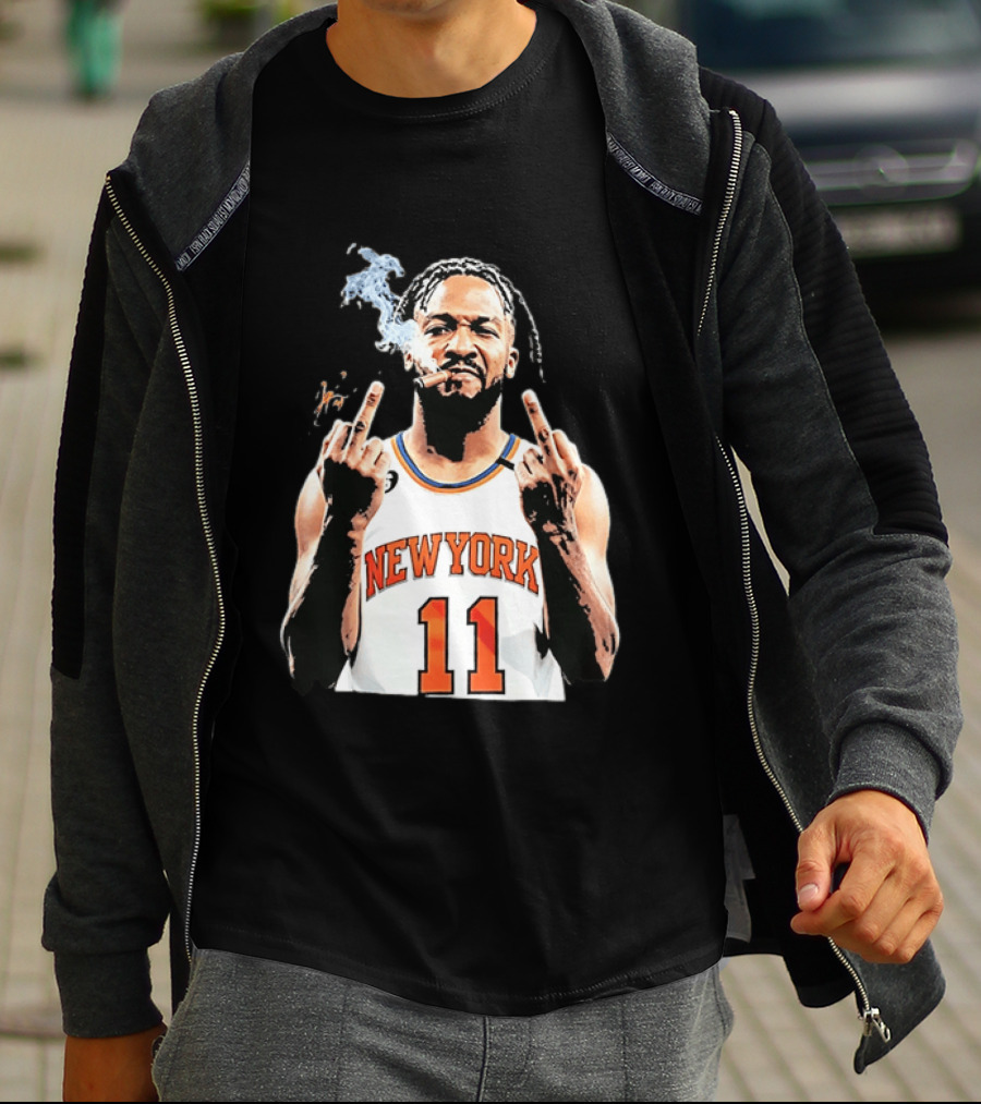 New York Knicks Jalen Brunson 11 Smoking Cigar Middle Finger Pose T-Shirt