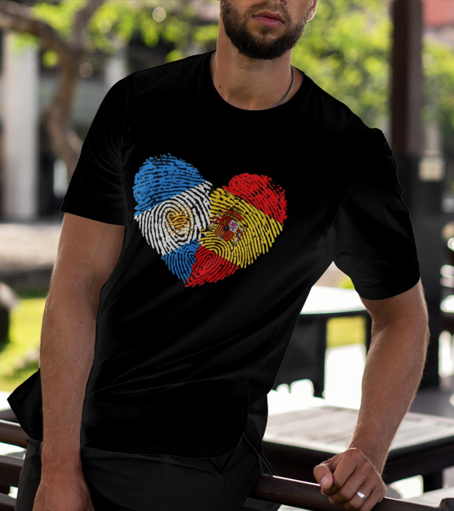 Half Spain Half Argentine Heart Fingerprints Flags Spain Argentina T-Shirt