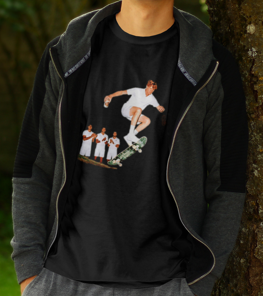Jannik Sinner Skateboarding Wimbledon Men's Singles Italy 2026 Tennis Champion Jump T-Shirt