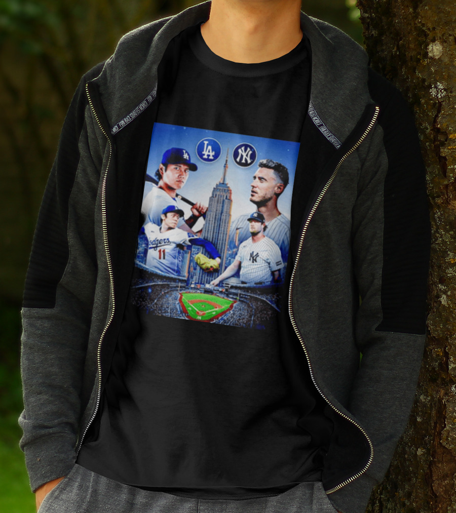 Los Angeles Dodgers Vs New York Yankees Shohei Ohtani Yoshinobu Yamamoto Baseball City Skyline T-Shirt