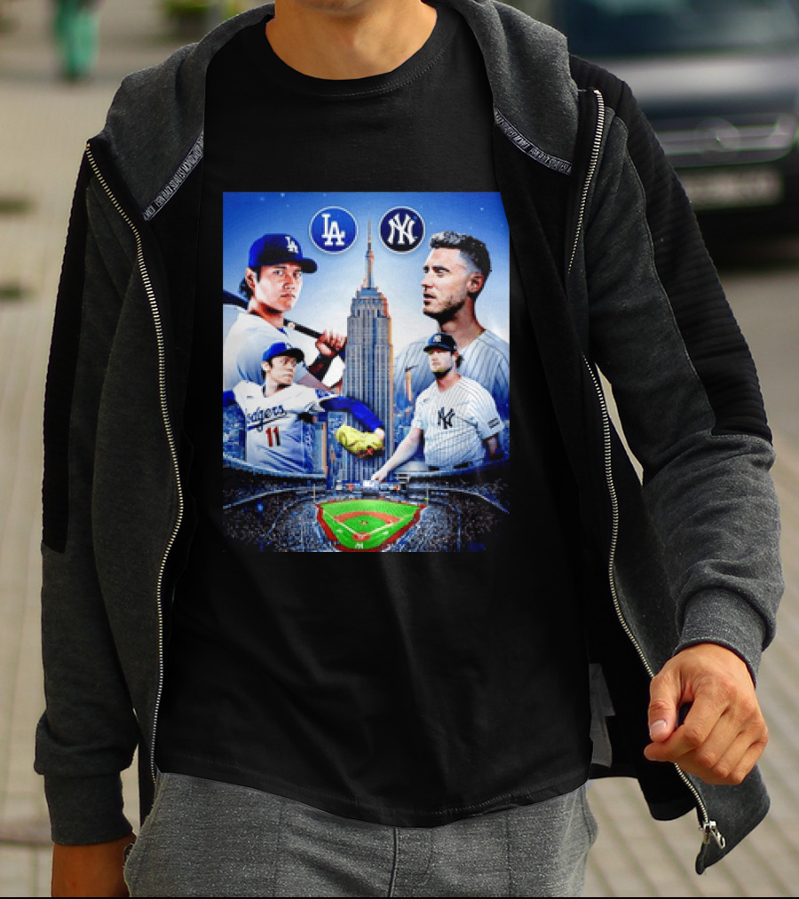 Los Angeles Dodgers Vs New York Yankees Shohei Ohtani Yoshinobu Yamamoto Baseball City Skyline T-Shirt
