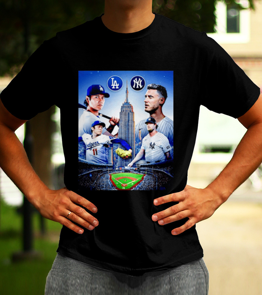 Los Angeles Dodgers Vs New York Yankees Shohei Ohtani Yoshinobu Yamamoto Baseball City Skyline T-Shirt