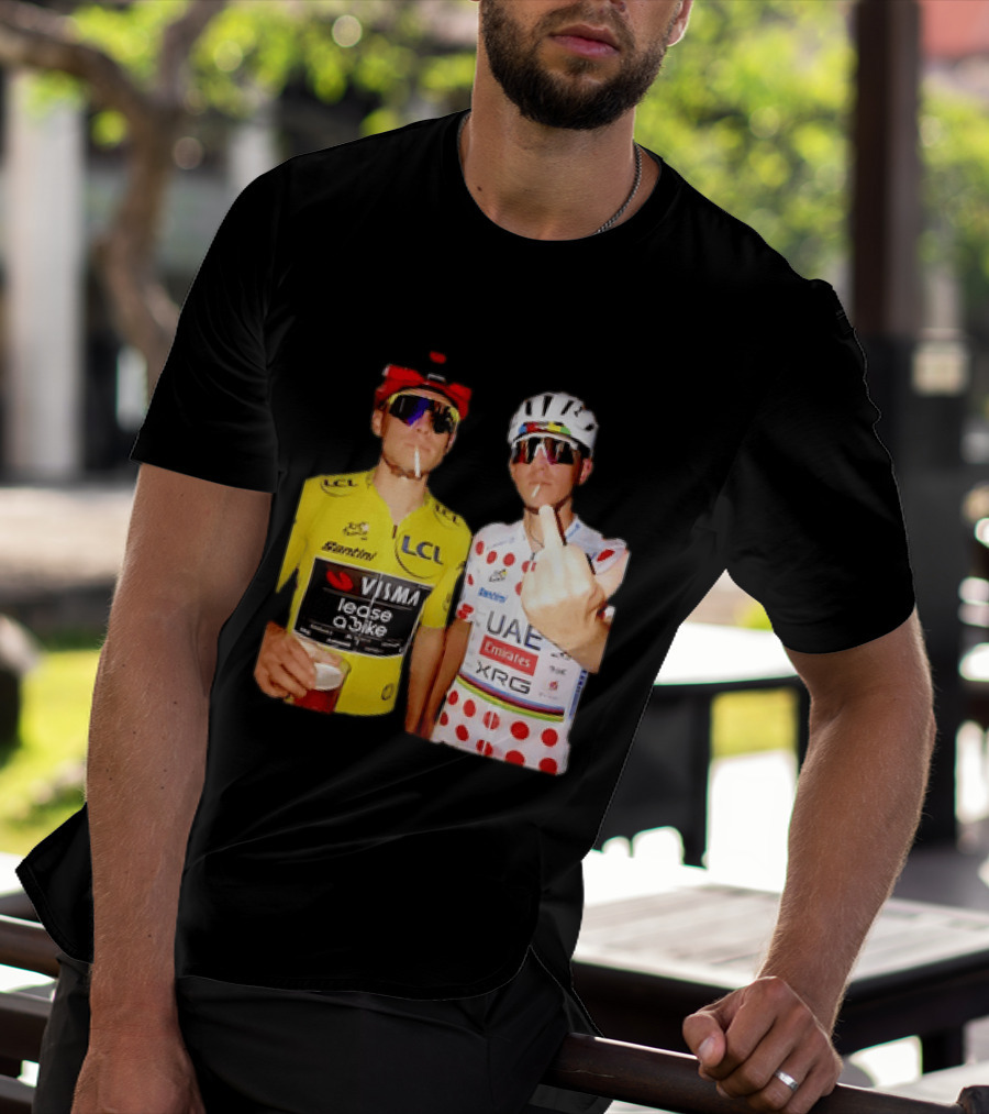 Jonas Vingegaard Tadej Pogačar 2026 Tour De France Visma UAE LCL Santini Emirates XRG Visor Beer Gesture T-Shirt