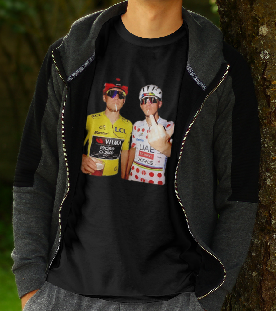 Jonas Vingegaard Tadej Pogačar 2026 Tour De France Visma UAE LCL Santini Emirates XRG Visor Beer Gesture T-Shirt