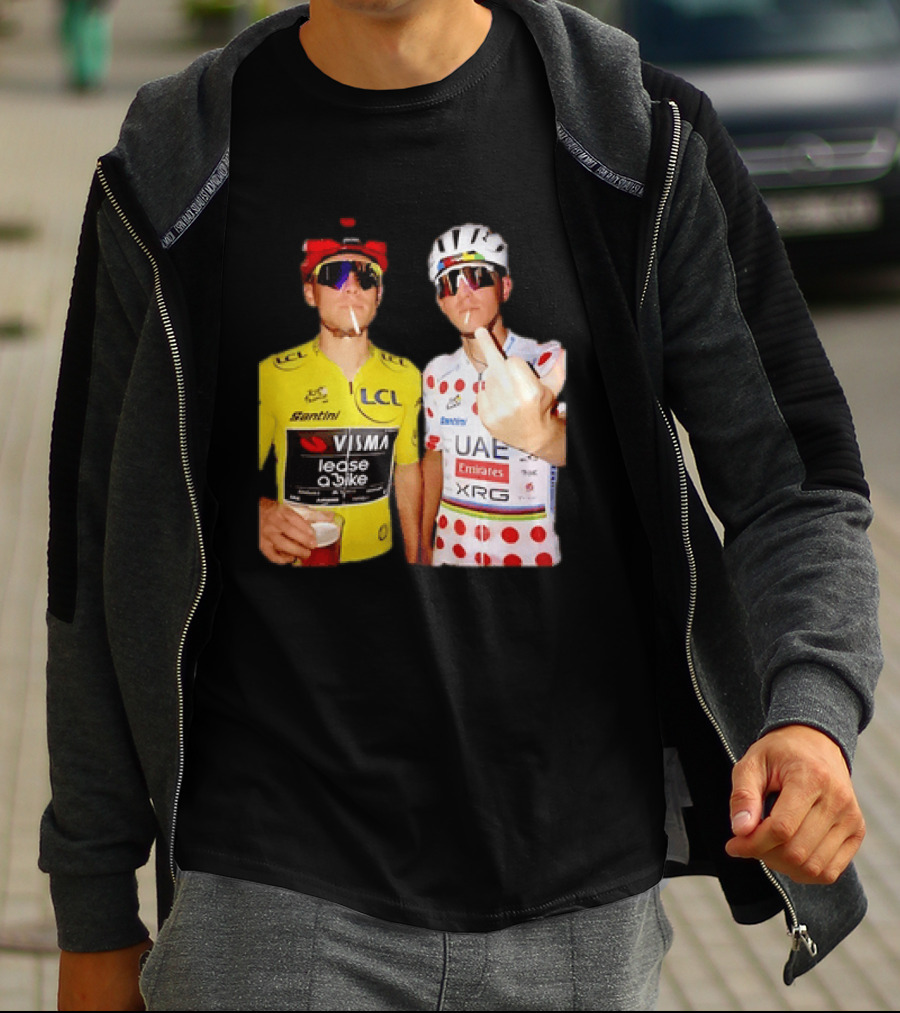 Jonas Vingegaard Tadej Pogačar 2026 Tour De France Visma UAE LCL Santini Emirates XRG Visor Beer Gesture T-Shirt