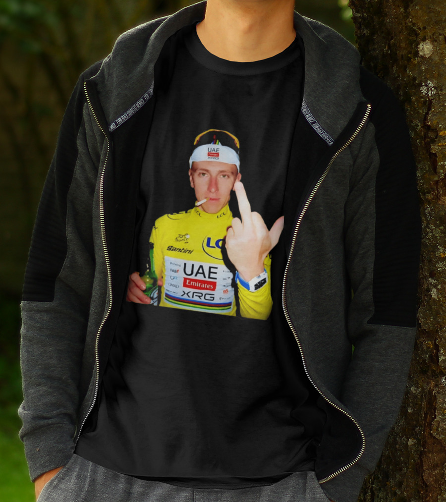 Tadej Pogačar Yellow Jersey Middle Finger Tour De France UAE Emirates LCL Santini T-Shirt