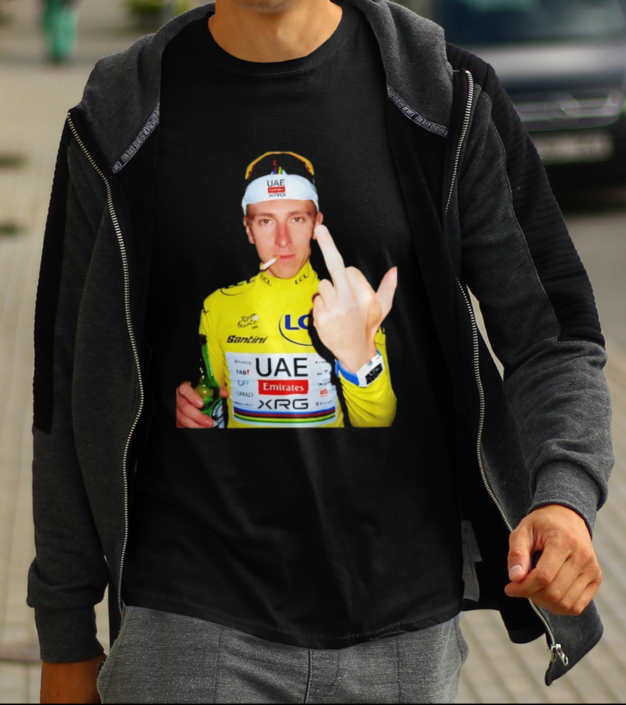 Tadej Pogačar Yellow Jersey Middle Finger Tour De France UAE Emirates LCL Santini T-Shirt