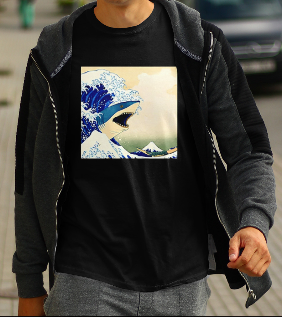 The Great Wave Off Kanagawa Sharks Fusion Art Japan Ukiyo E T-Shirt