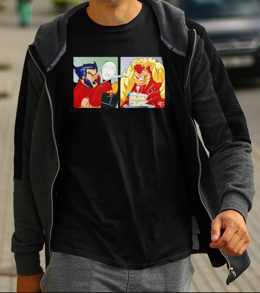 Wolverine And Morph Shouting At Sabretooth Birthday Cake Meme T-Shirt