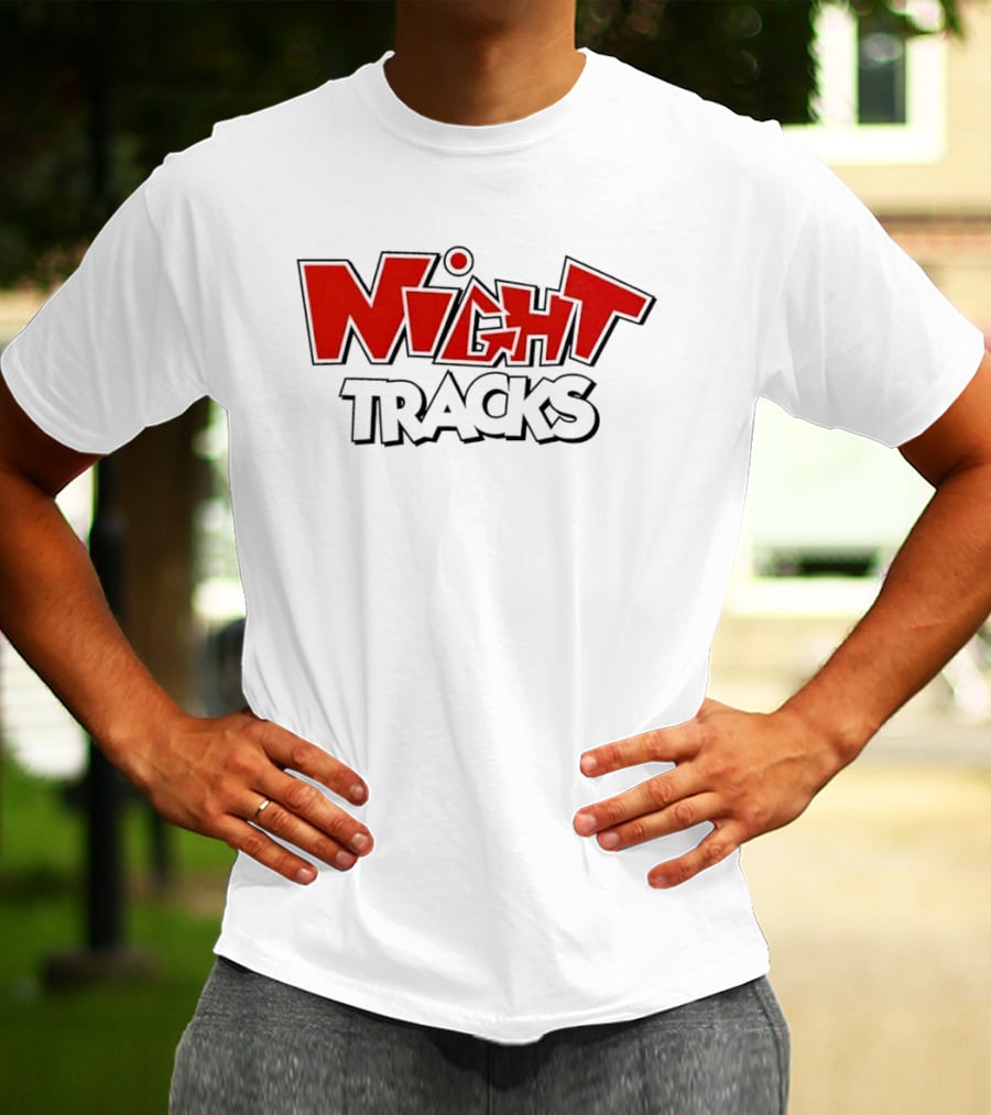 Night Tracks Retro Cartoon Style Bold Red And Black T-Shirt