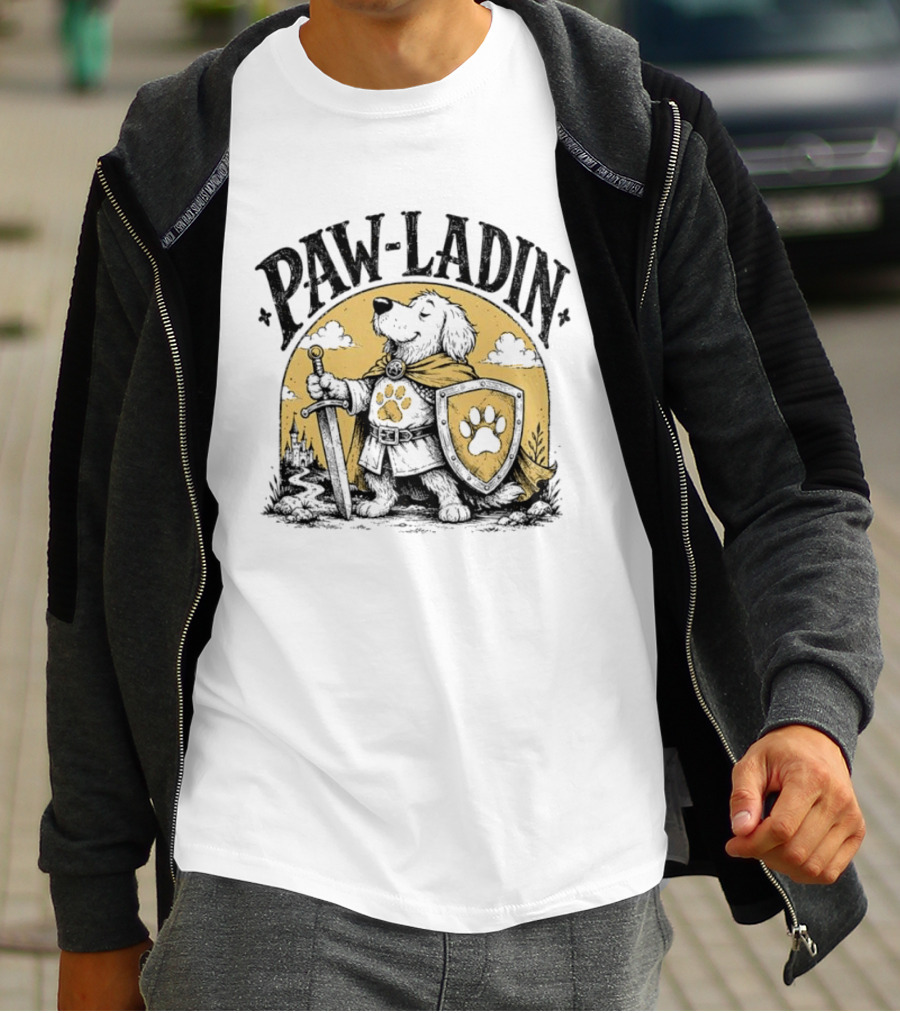 Paw Ladin Knight Dog Sword Shield Fantasy Adventure T-Shirt