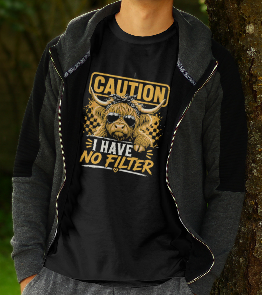Caution Cow I Have No Filter Sunglasses T-Shirt