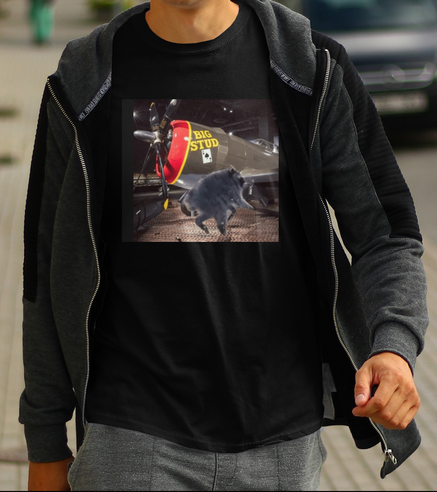 BIG STUD Aircraft With Jimothy The Raccoon And Chonk Showdown T-Shirt