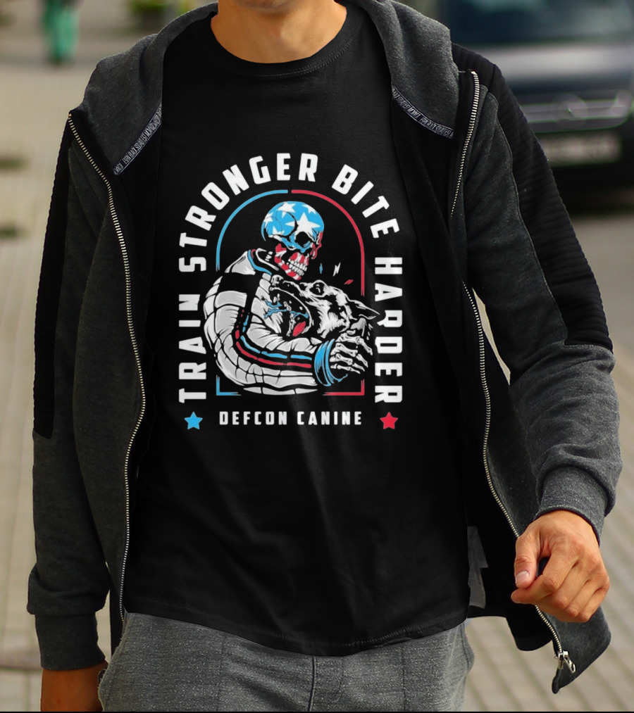 Train Stronger Bite Harder Skeleton Dog Defcon Canine T-Shirt