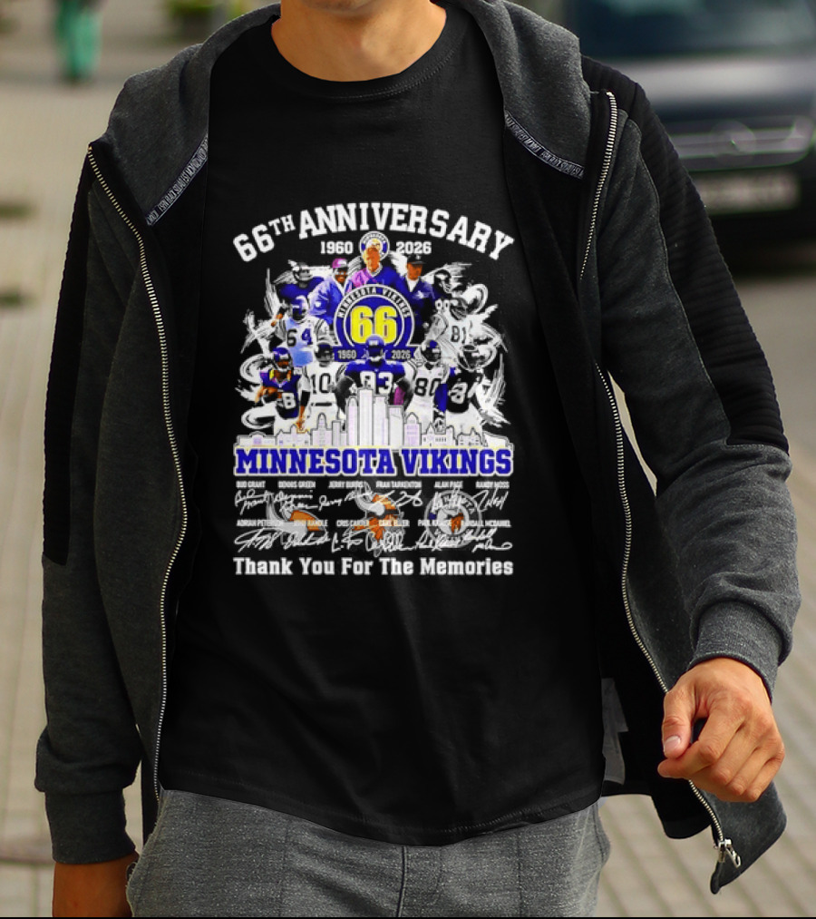 Minnesota Vikings 66th Anniversary 1960 2026 Legends Collage Thank You For The Memories T-Shirt