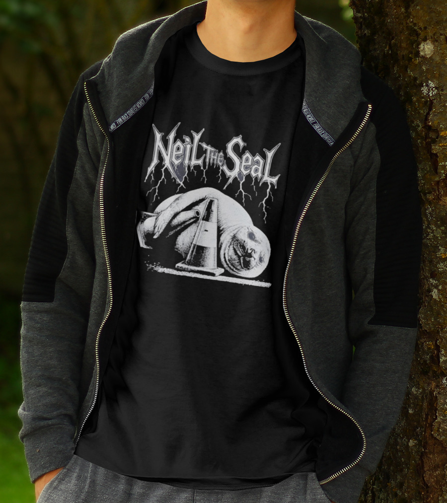Neil The Seal Heavy Metal Gothic Animal 2026 With Traffic Cone Electric Guitar T-Shirt