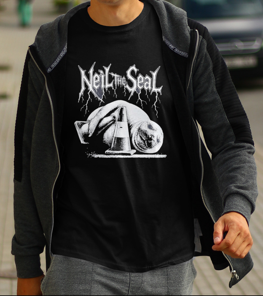 Neil The Seal Heavy Metal Gothic Animal 2026 With Traffic Cone Electric Guitar T-Shirt