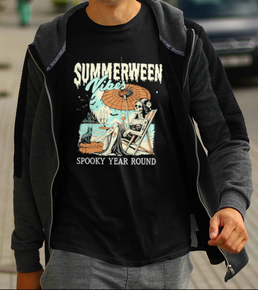 Summerween Vibes Skeleton Spooky Year Round T-Shirt