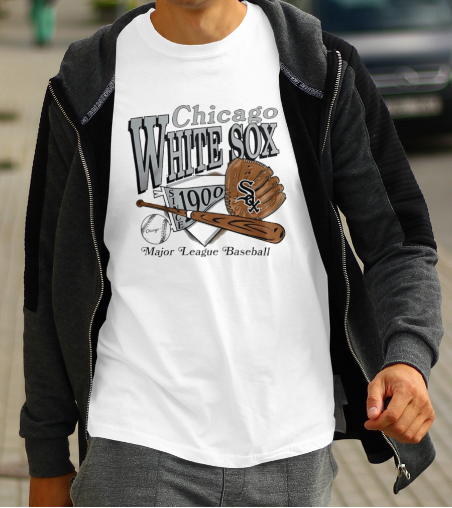 Chicago White Sox Since 1900 Major League Baseball Vintage Style Glove And Bat T-Shirt