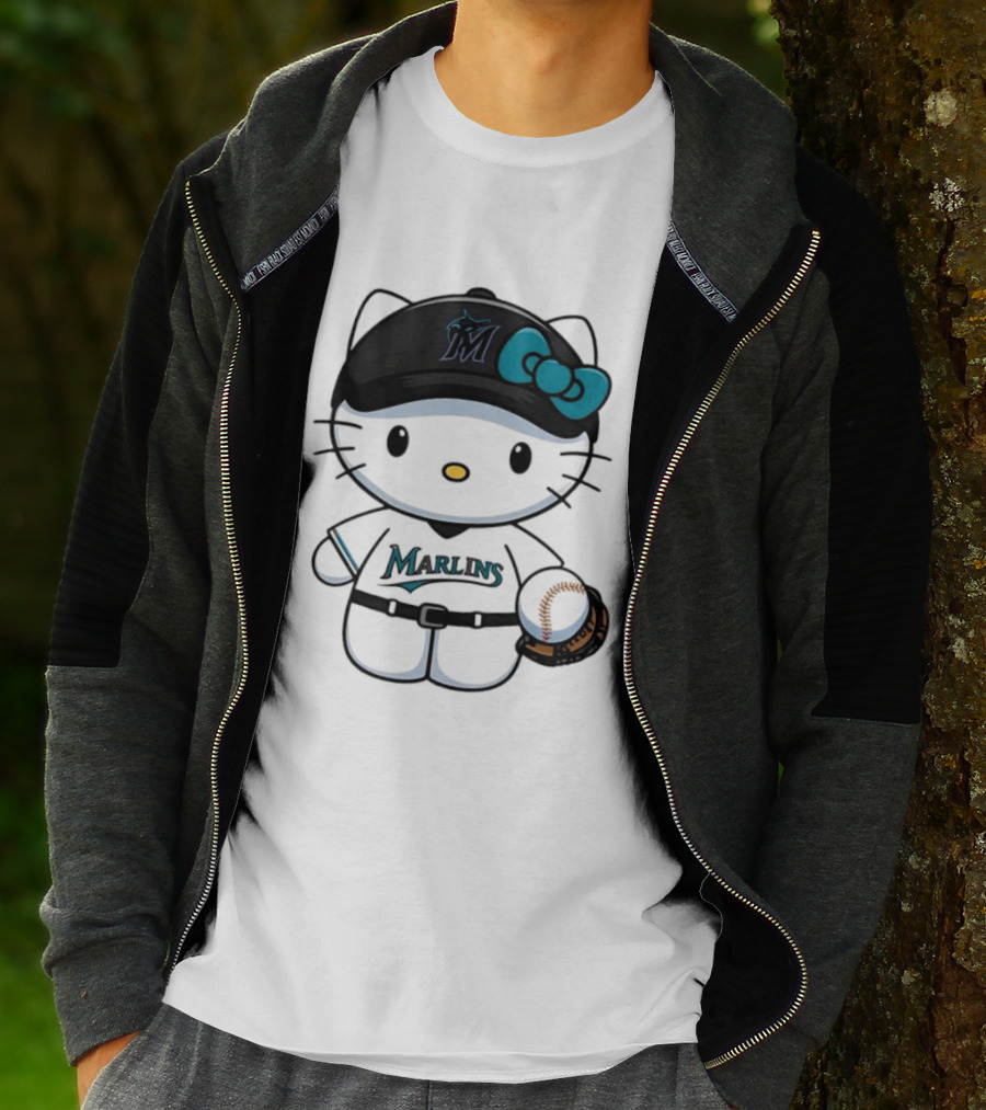 Hello Kitty Miami Marlins MLB Baseball Fan Merchandise T-Shirt