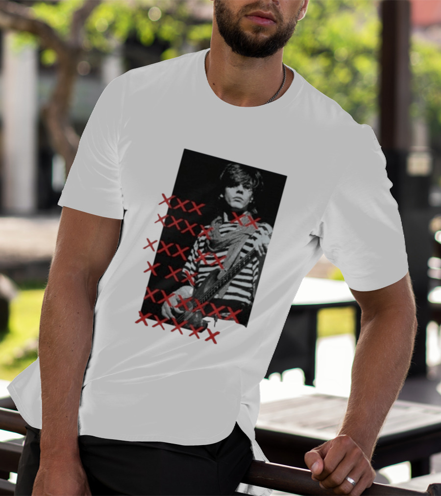 John Taylor X Punk Masters Striped Bass Guitar Image Red XXX Marks T-Shirt