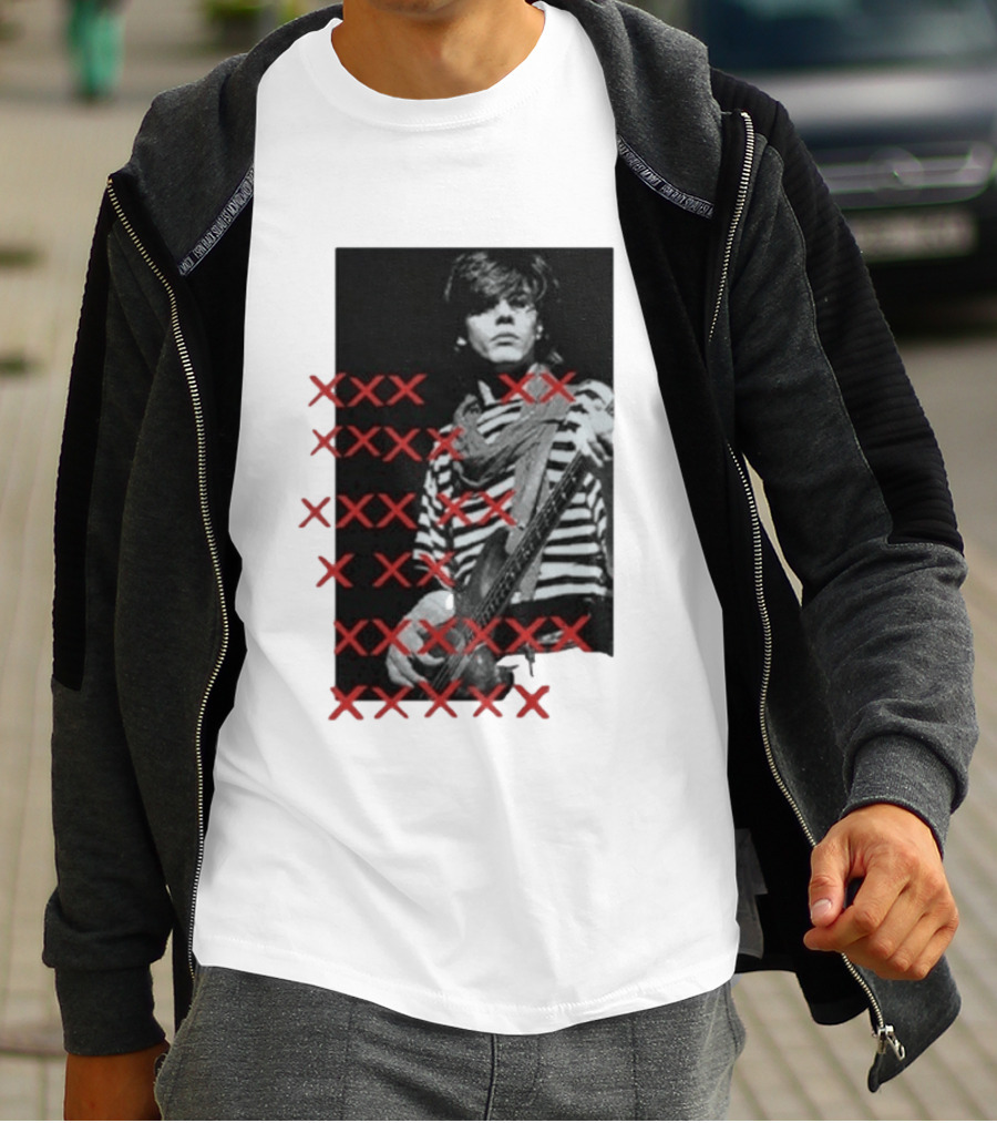 John Taylor X Punk Masters Striped Bass Guitar Image Red XXX Marks T-Shirt