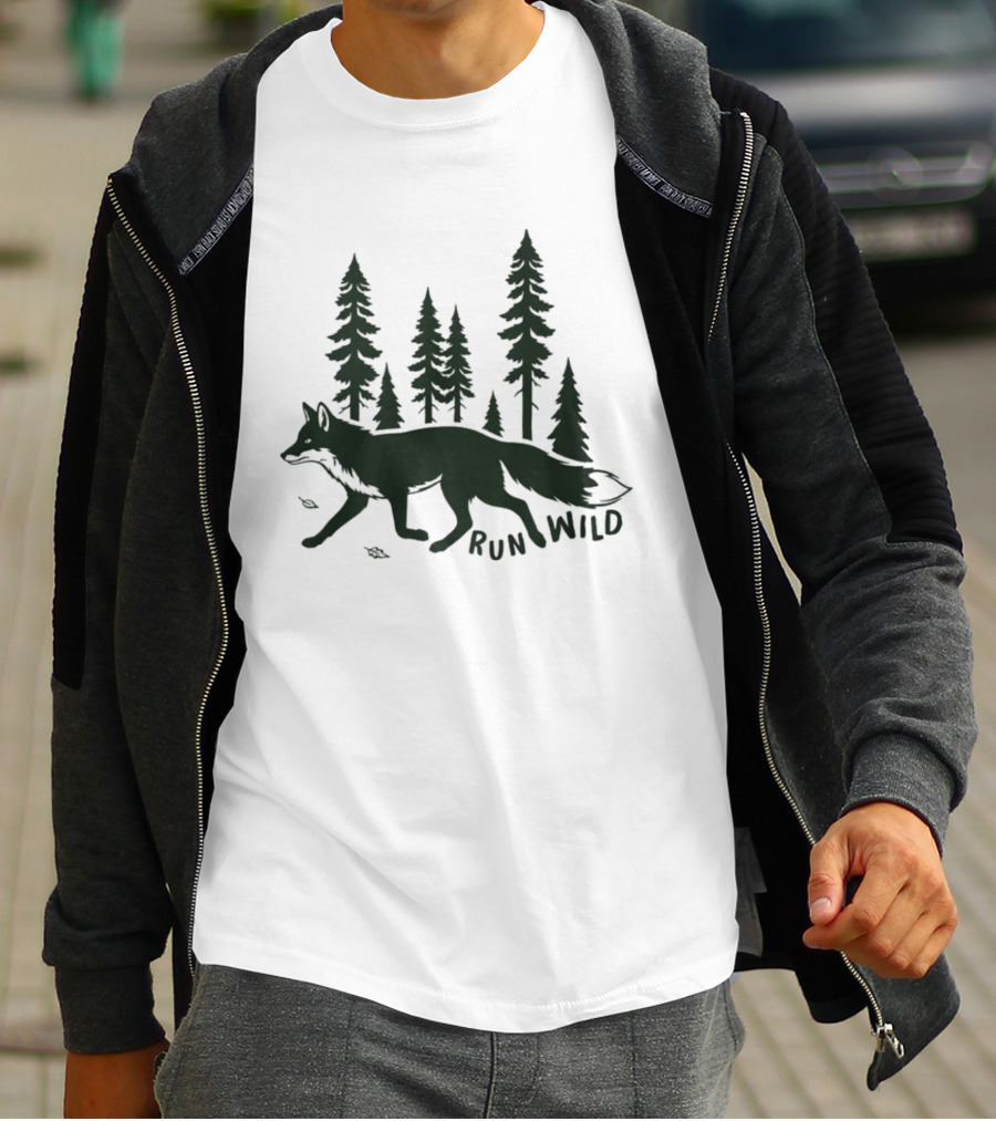 Run Wild Audubon 2026 Fundraiser Fox And Pine Trees T-Shirt