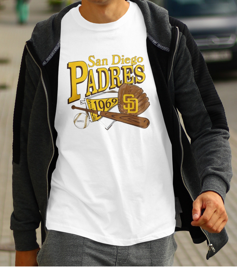 San Diego Padres Baseball Glove Bat Ball Since 1969 T-Shirt