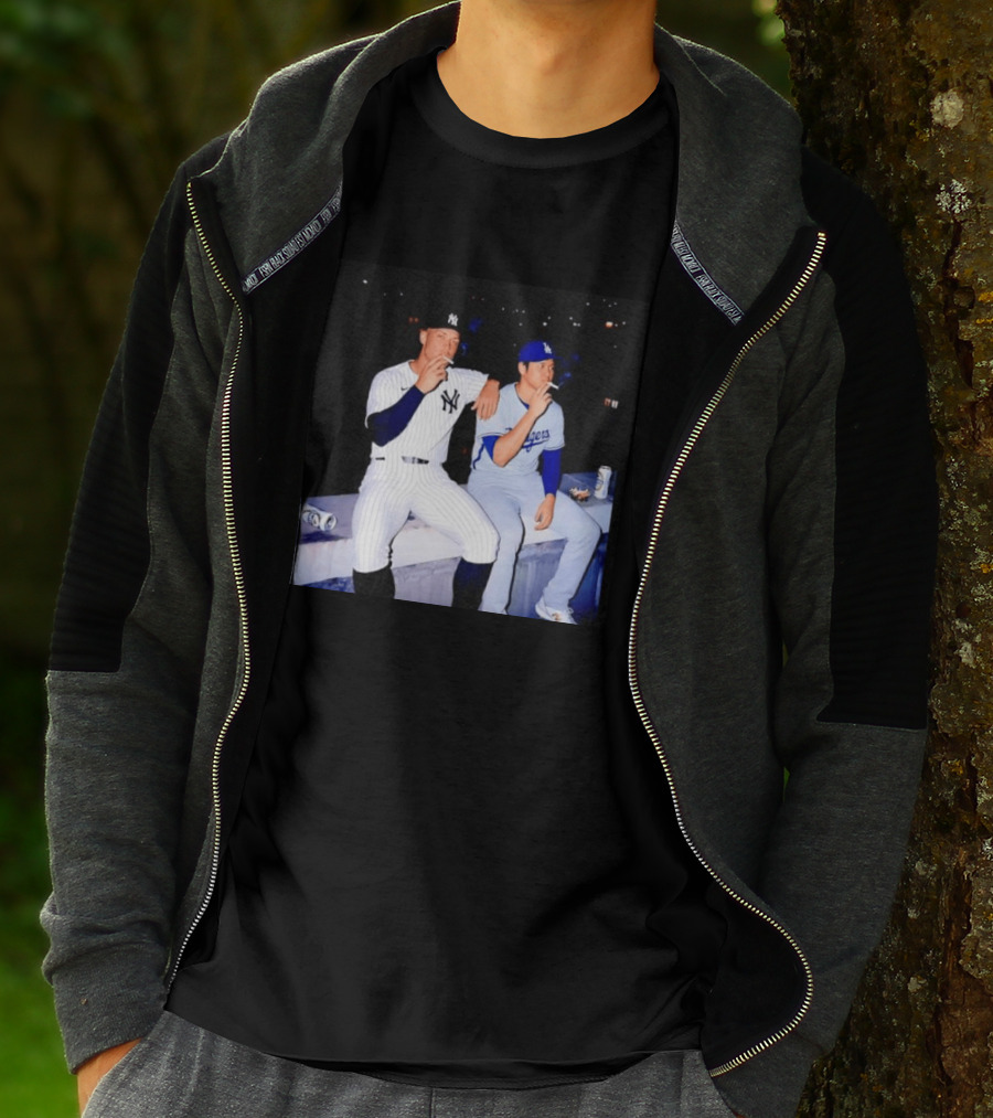 Aaron Judge New York Yankees Shohei Ohtani Los Angeles Dodgers MLB Smoking Scene T-Shirt